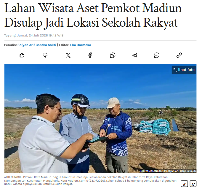 Lahan Wisata Aset Pemkot Madiun Disulap Jadi Lokasi Sekolah Rakyat
