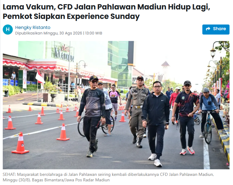 Lama Vakum, CFD Jalan Pahlawan Madiun Hidup Lagi, Pemkot Siapkan Experience Sunday
