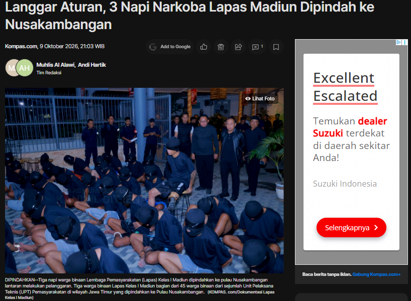 Langgar Aturan, 3 Napi Narkoba Lapas Madiun Dipindah ke Nusakambangan