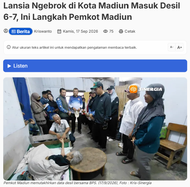 Lansia Ngebrok di Kota Madiun Masuk Desil 6-7, Ini Langkah Pemkot Madiun
