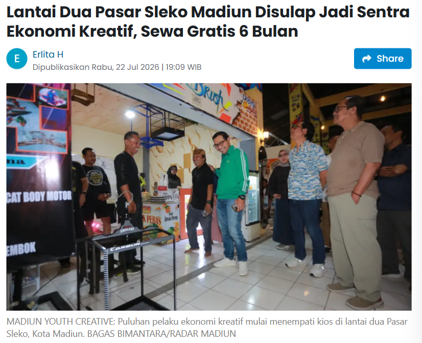 Lantai Dua Pasar Sleko Madiun Disulap Jadi Sentra Ekonomi Kreatif, Sewa Gratis 6 Bulan