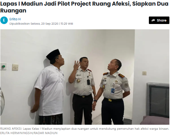 Lapas I Madiun Jadi Pilot Project Ruang Afeksi, Siapkan Dua Ruangan