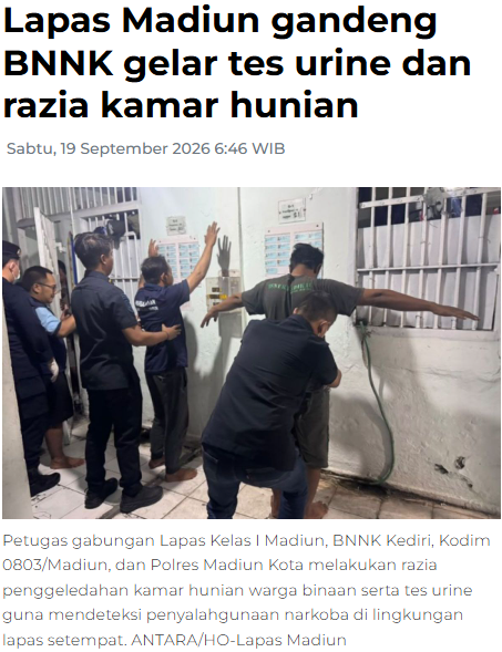Lapas Madiun gandeng BNNK gelar tes urine dan razia kamar hunian