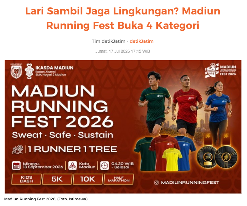 Lari Sambil Jaga Lingkungan? Madiun Running Fest Buka 4 Kategori
