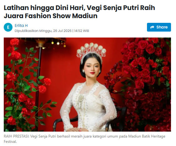 Latihan hingga Dini Hari, Vegi Senja Putri Raih Juara Fashion Show Madiun