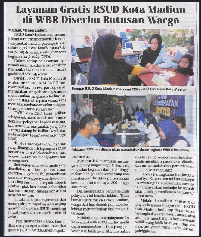 Layanan Gratis RSUD Kota Madiun di WBR Diserbu Ratusan Warga