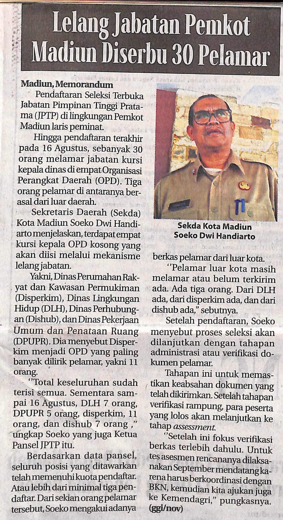 Lelang Jabatan Pemkot Madiun Diserbu 30 Pelamar