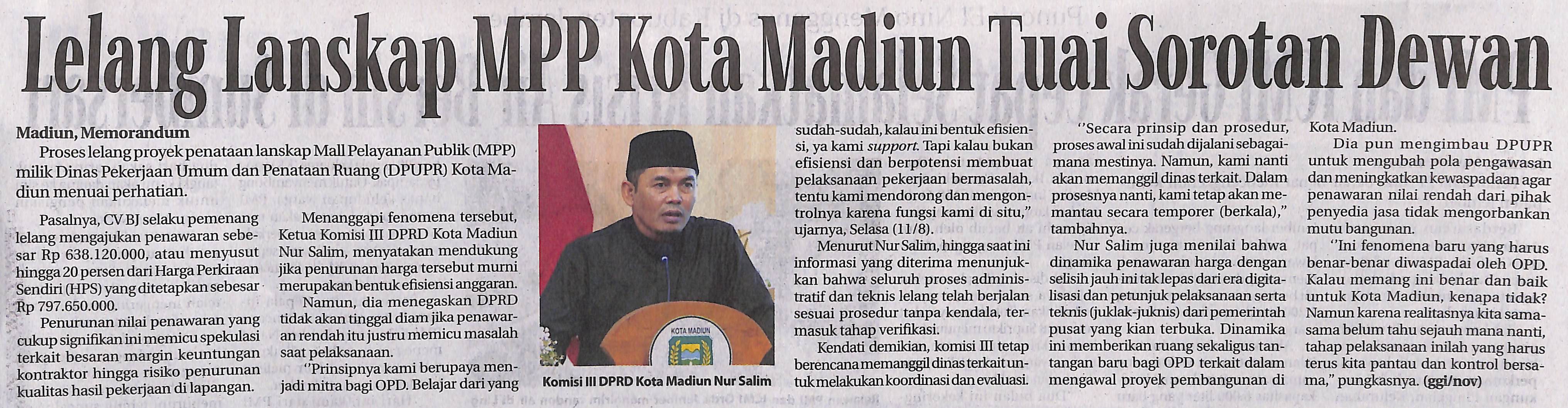 Lelang Lanskap MPP Kota Madiun Tuai Sorotan Dewan