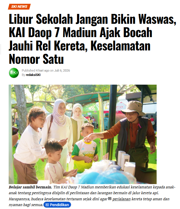 Libur Sekolah Jangan Bikin Waswas, KAI Daop 7 Madiun Ajak Bocah Jauhi Rel Kereta, Keselamatan Nomor Satu