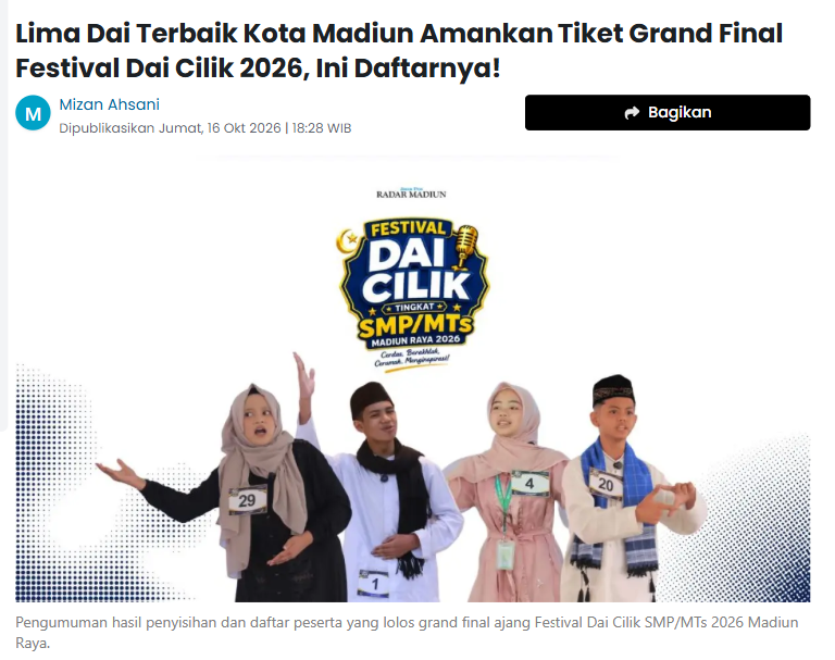Lima Dai Terbaik Kota Madiun Amankan Tiket Grand Final Festival Dai Cilik 2026, Ini Daftarnya!