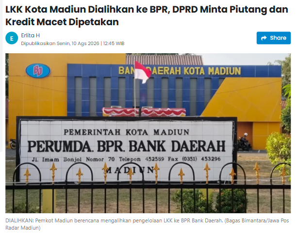 LKK Kota Madiun Dialihkan ke BPR, DPRD Minta Piutang dan Kredit Macet Dipetakan