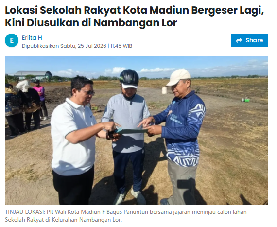 Lokasi Sekolah Rakyat Kota Madiun Bergeser Lagi, Kini Diusulkan di Nambangan Lor