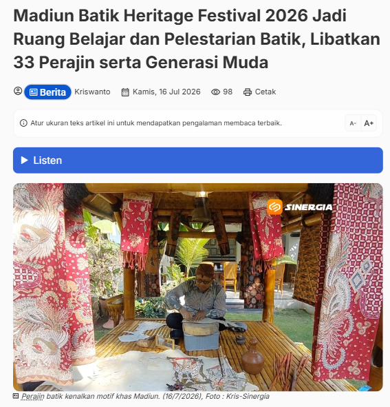 Madiun Batik Heritage Festival 2026 Jadi Ruang Belajar dan Pelestarian Batik, Libatkan 33 Perajin serta Generasi Muda