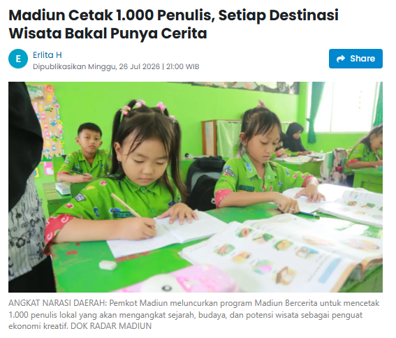 Madiun Cetak 1.000 Penulis, Setiap Destinasi Wisata Bakal Punya Cerita