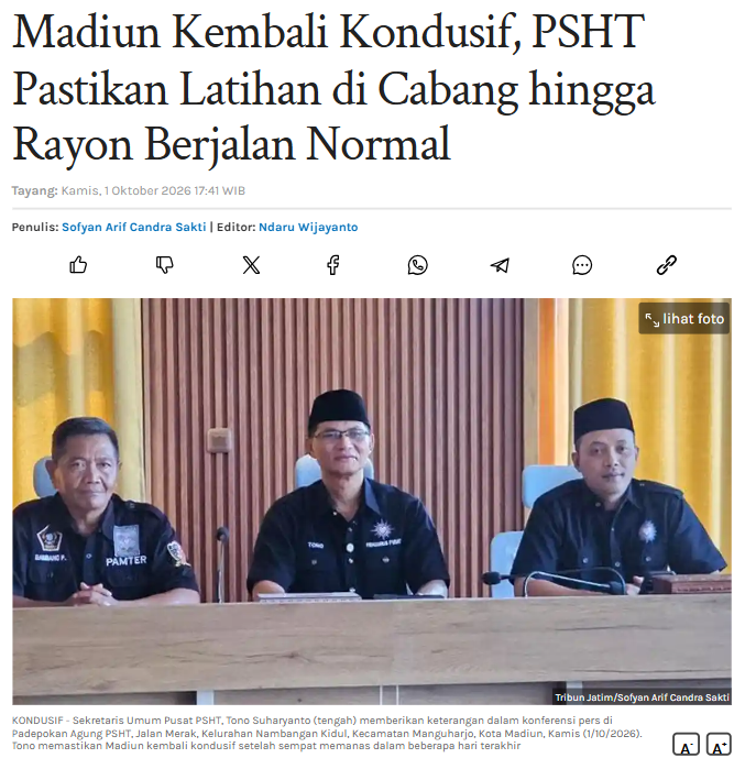 Madiun Kembali Kondusif, PSHT Pastikan Latihan di Cabang hingga Rayon Berjalan Normal