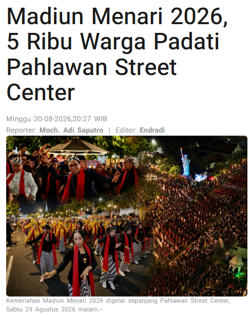 Madiun Menari 2026, 5 Ribu Warga Padati Pahlawan Street Center