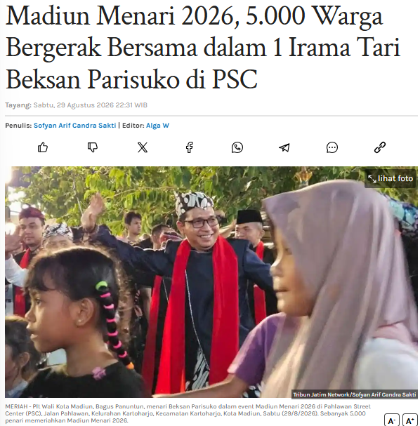 Madiun Menari 2026, 5.000 Warga Bergerak Bersama dalam 1 Irama Tari Beksan Parisuko di PSC