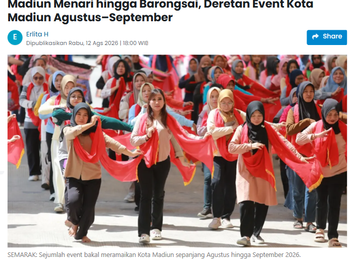 Madiun Menari hingga Barongsai, Deretan Event Kota Madiun Agustus–September