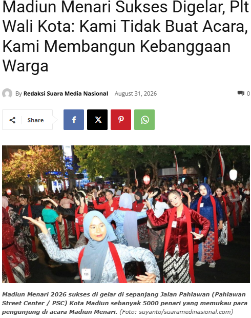 Madiun Menari Sukses Digelar, Plt Wali Kota: Kami Tidak Buat Acara, Kami Membangun Kebanggaan Warga