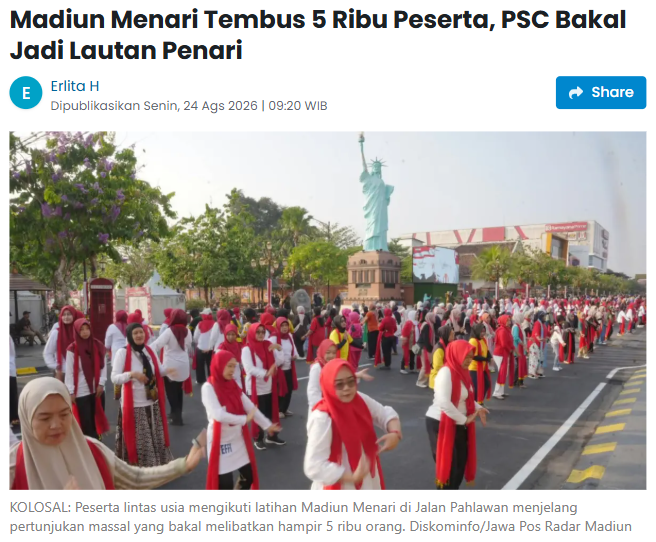 Madiun Menari Tembus 5 Ribu Peserta, PSC Bakal Jadi Lautan Penari