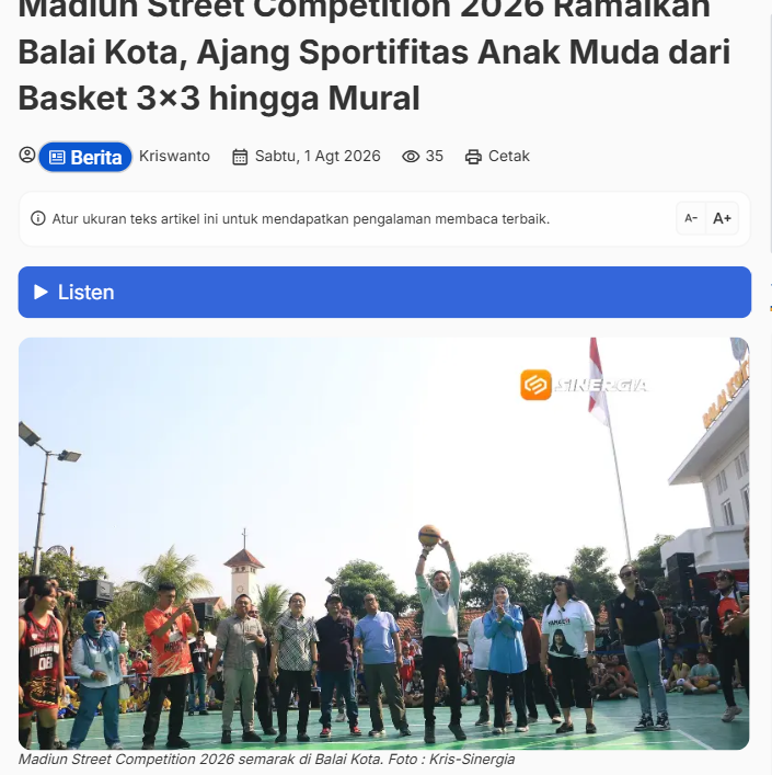 Madiun Street Competition 2026 Ramaikan Balai Kota, Ajang Sportifitas Anak Muda dari Basket 3×3 hingga Mural