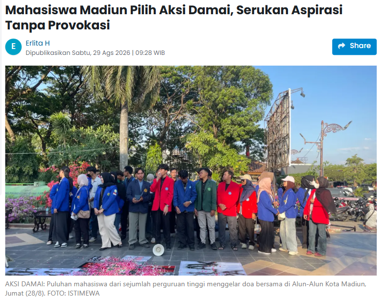 Mahasiswa Madiun Pilih Aksi Damai, Serukan Aspirasi Tanpa Provokasi
