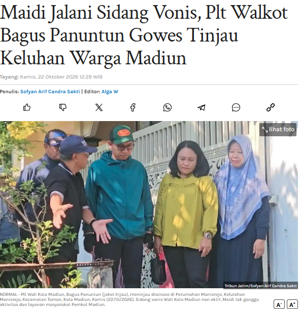 Maidi Jalani Sidang Vonis, Plt Walkot Bagus Panuntun Gowes Tinjau Keluhan Warga Madiun
