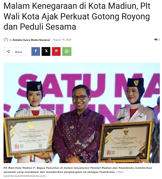 Malam Kenegaraan di Kota Madiun, Plt Wali Kota Ajak Perkuat Gotong Royong dan Peduli Sesama
