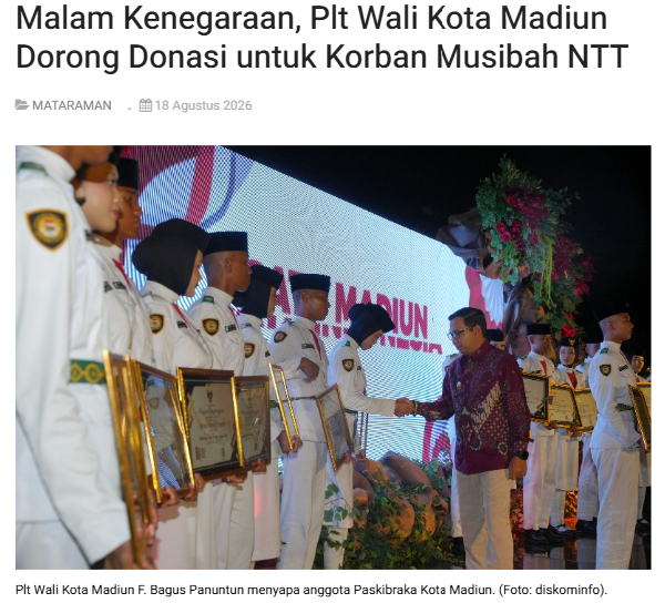 Malam Kenegaraan, Plt Wali Kota Madiun Dorong Donasi untuk Korban Musibah NTT