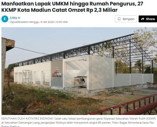 Manfaatkan Lapak UMKM hingga Rumah Pengurus, 27 KKMP Kota Madiun Catat Omzet Rp 2,3 Miliar