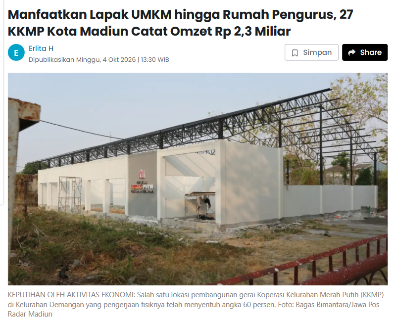 Manfaatkan Lapak UMKM hingga Rumah Pengurus, 27 KKMP Kota Madiun Catat Omzet Rp 2,3 Miliar