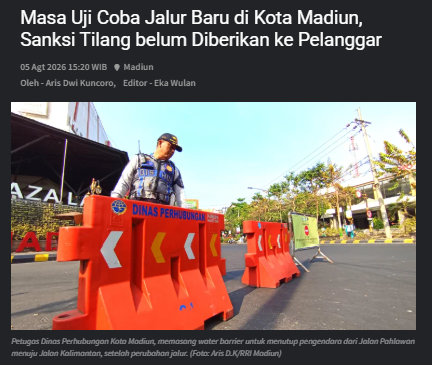 Masa Uji Coba Jalur Baru di Kota Madiun, Sanksi Tilang belum Diberikan ke Pelanggar