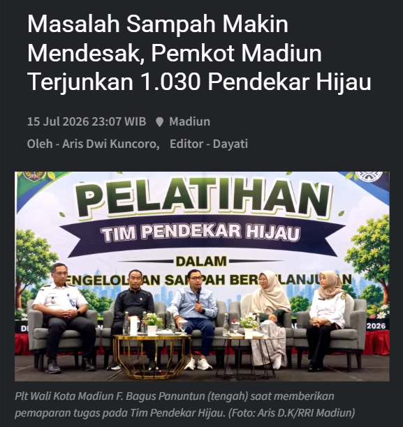 Masalah Sampah Makin Mendesak, Pemkot Madiun Terjunkan 1.030 Pendekar Hijau