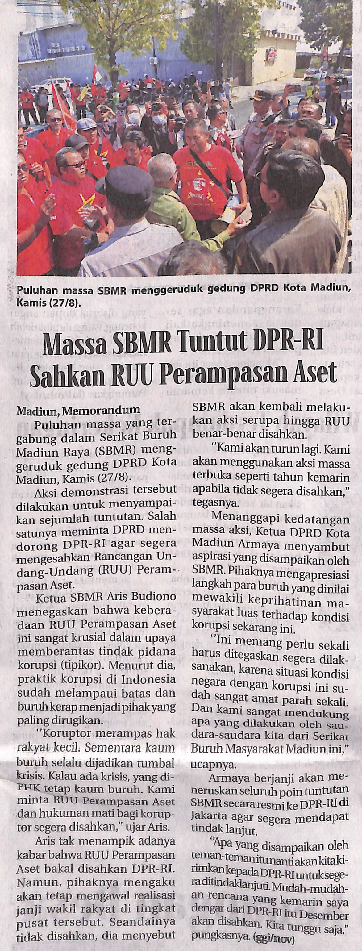 Massa SBMR Tuntut DPR-RI Sahkan RUU Perampasan Aset