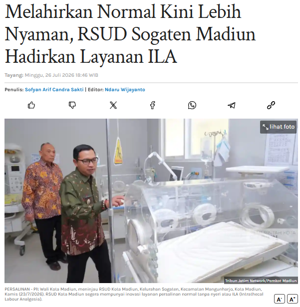 Melahirkan Normal Kini Lebih Nyaman, RSUD Sogaten Madiun Hadirkan Layanan ILA