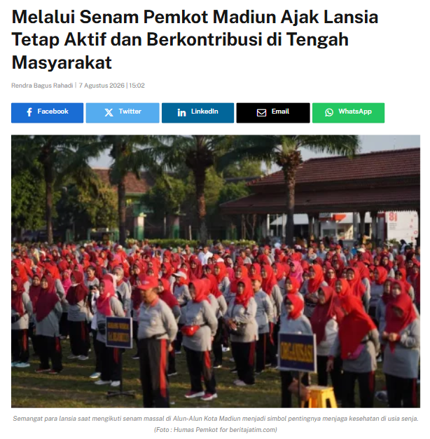 Melalui Senam Pemkot Madiun Ajak Lansia Tetap Aktif dan Berkontribusi di Tengah Masyarakat