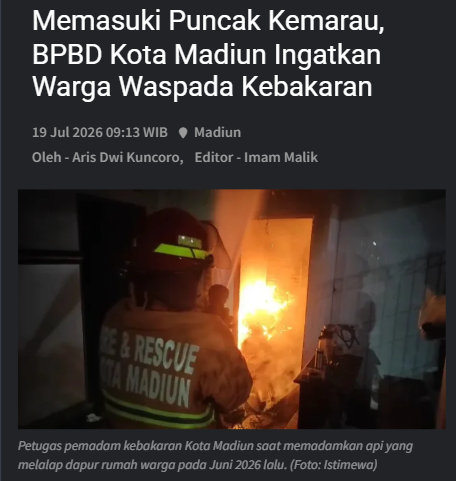 Memasuki Puncak Kemarau, BPBD Kota Madiun Ingatkan Warga Waspada Kebakaran