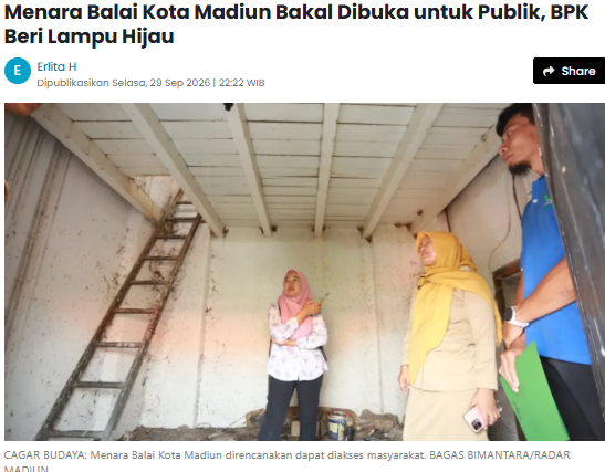 Menara Balai Kota Madiun Bakal Dibuka untuk Publik, BPK Beri Lampu Hijau