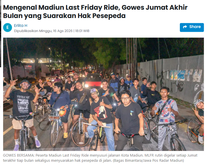 Mengenal Madiun Last Friday Ride, Gowes Jumat Akhir Bulan yang Suarakan Hak Pesepeda