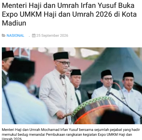Menteri Haji dan Umrah Irfan Yusuf Buka Expo UMKM Haji dan Umrah 2026 di Kota Madiun