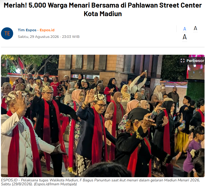 Meriah! 5.000 Warga Menari Bersama di Pahlawan Street Center Kota Madiun