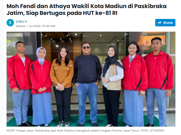Moh Fendi dan Athaya Wakili Kota Madiun di Paskibraka Jatim, Siap Bertugas pada HUT ke-81 RI