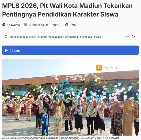 MPLS 2026, Plt Wali Kota Madiun Tekankan Pentingnya Pendidikan Karakter Siswa
