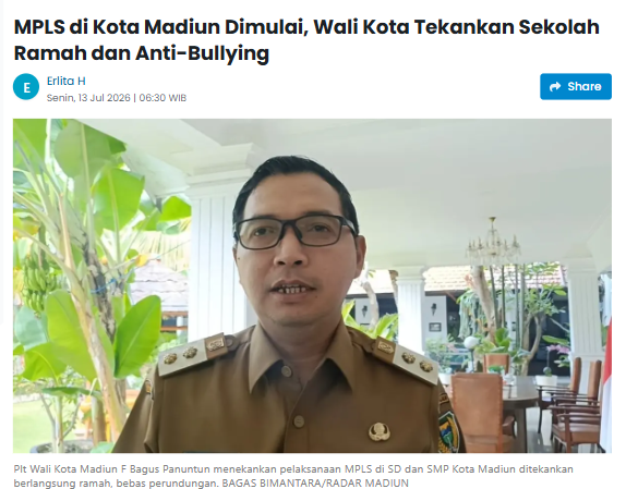 MPLS di Kota Madiun Dimulai, Wali Kota Tekankan Sekolah Ramah dan Anti-Bullying
