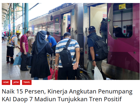 Naik 15 Persen, Kinerja Angkutan Penumpang KAI Daop 7 Madiun Tunjukkan Tren Positif