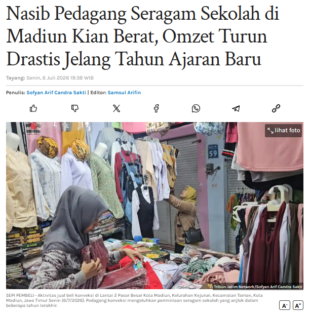 Nasib Pedagang Seragam Sekolah di Madiun Kian Berat, Omzet Turun Drastis Jelang Tahun Ajaran Baru