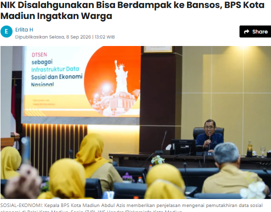 NIK Disalahgunakan Bisa Berdampak ke Bansos, BPS Kota Madiun Ingatkan Warga