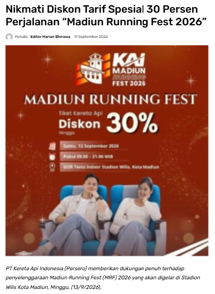 Nikmati Diskon Tarif Spesial 30 Persen Perjalanan "Madiun Running Fest 2026"