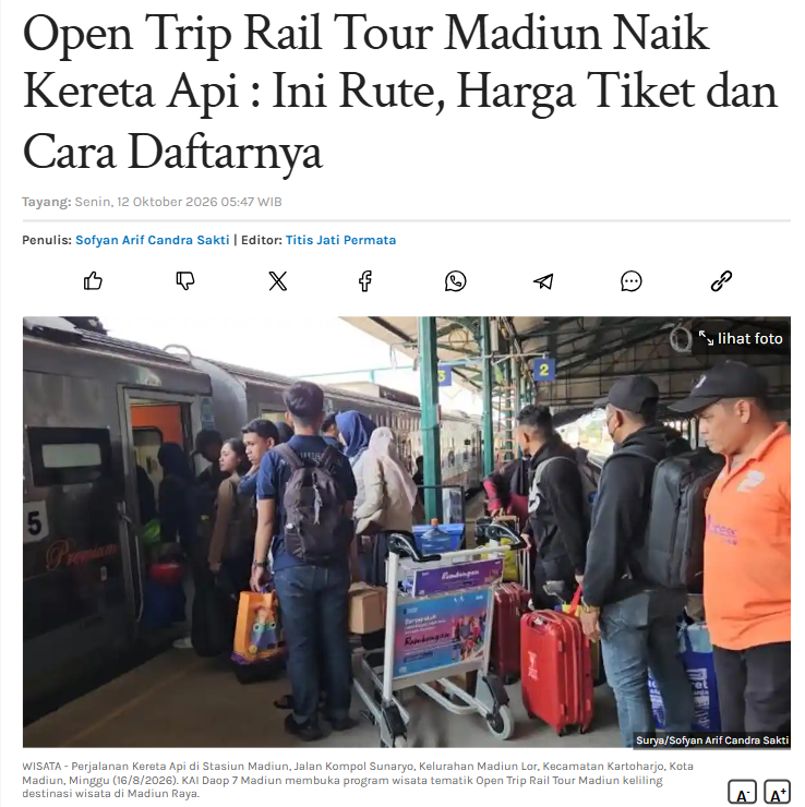 Open Trip Rail Tour Madiun Naik Kereta Api : Ini Rute, Harga Tiket dan Cara Daftarnya