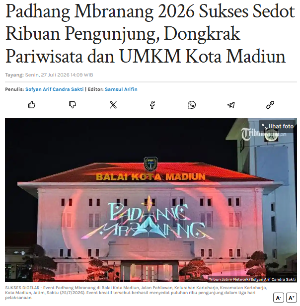 Padhang Mbranang 2026 Sukses Sedot Ribuan Pengunjung, Dongkrak Pariwisata dan UMKM Kota Madiun